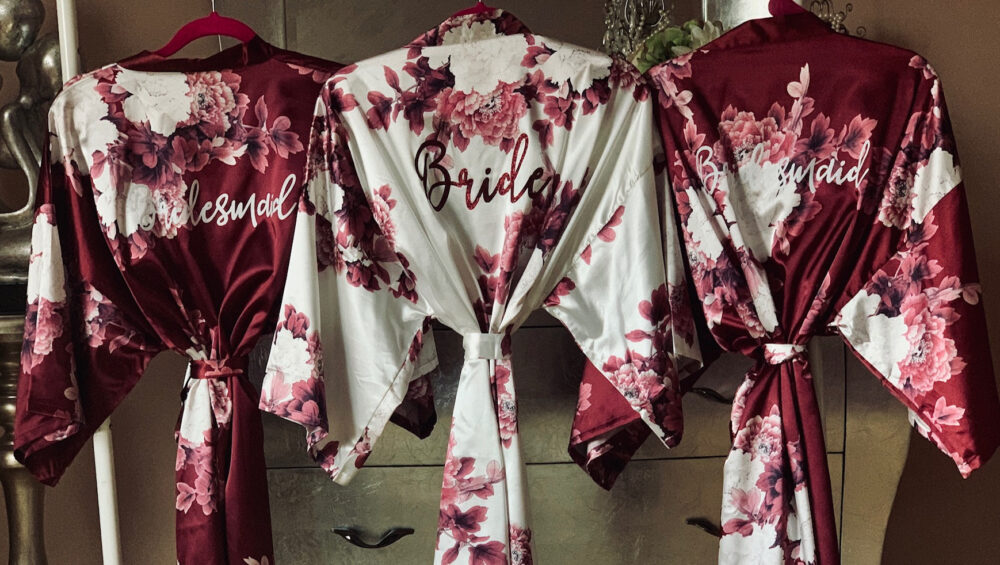 Burgundy Floral Bridesmaid Robe Satin Bridal Party Gift
