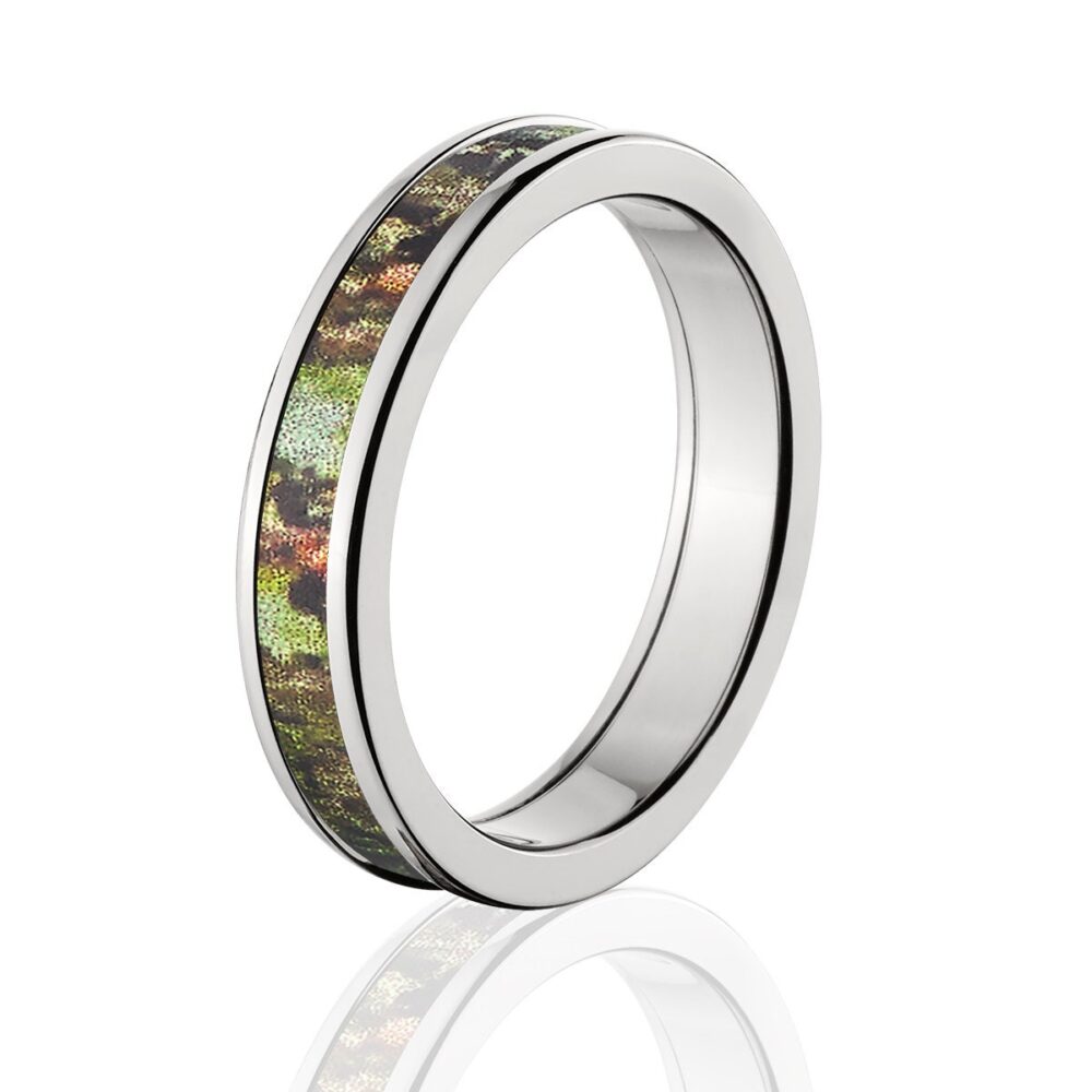 Mossy Oak Obsession Camo Ring, Cobalt Chrome 4mm Wedding Band, Camouflage Rings