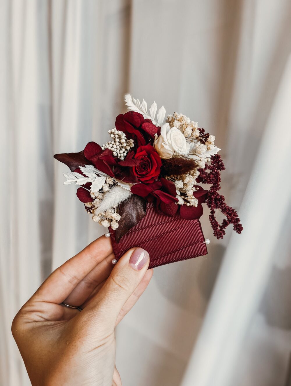 Burgundy Pocket Wedding Boutonniere For Groom, Marsala Dried Flowers Boutonnieres, Rustic Bridal Groomsmen Boutonnieres