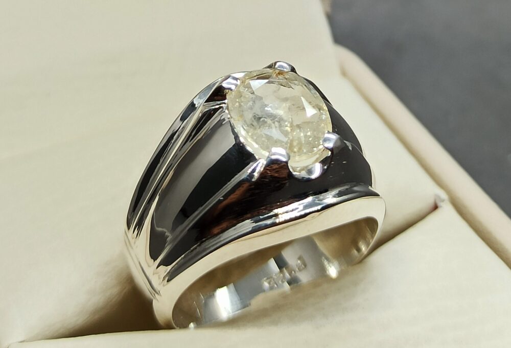 Handmade Natural Ceylon White Sapphire Men's Ring Sterling Silver 925