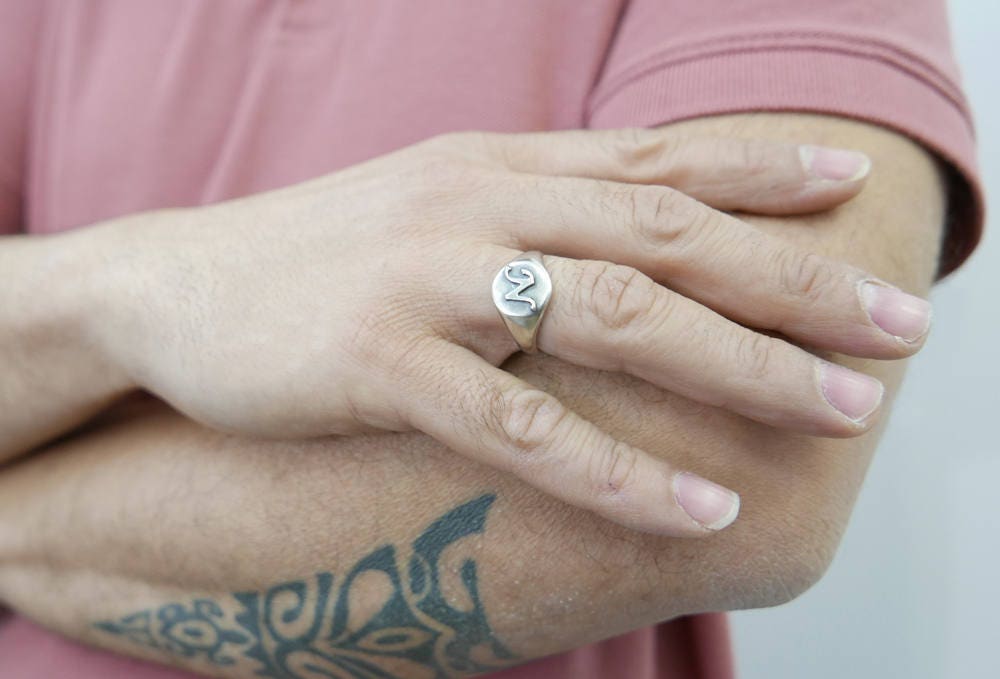 Silver Monogram Ring. Personalized Ring, Unisex Gift For Him, Personalized Jewelry, Men Gold Initial