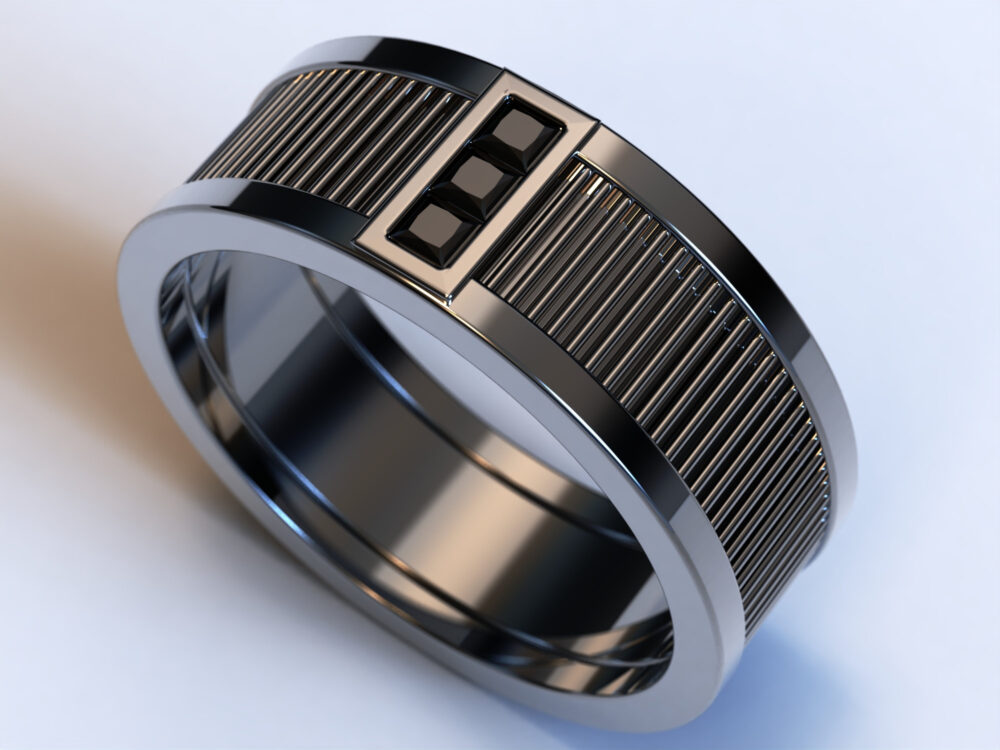 Mens Black Wedding Band/Sleek Ring For Men Diamond Gold Unique