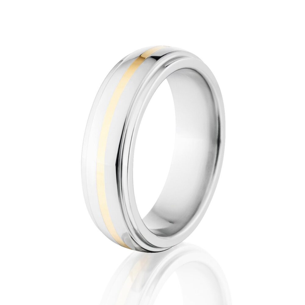 Cobalt Chrome Men's Wedding Band, 6mm Comfort Fit Ring With 14K Gold Inlay, Usa