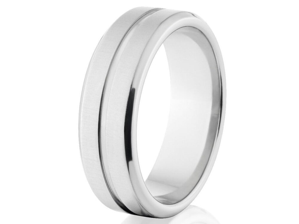 Cobalt Chrome Men's Wedding Band, 7mm Cross Brush Comfort Fit Ring, USA Made
