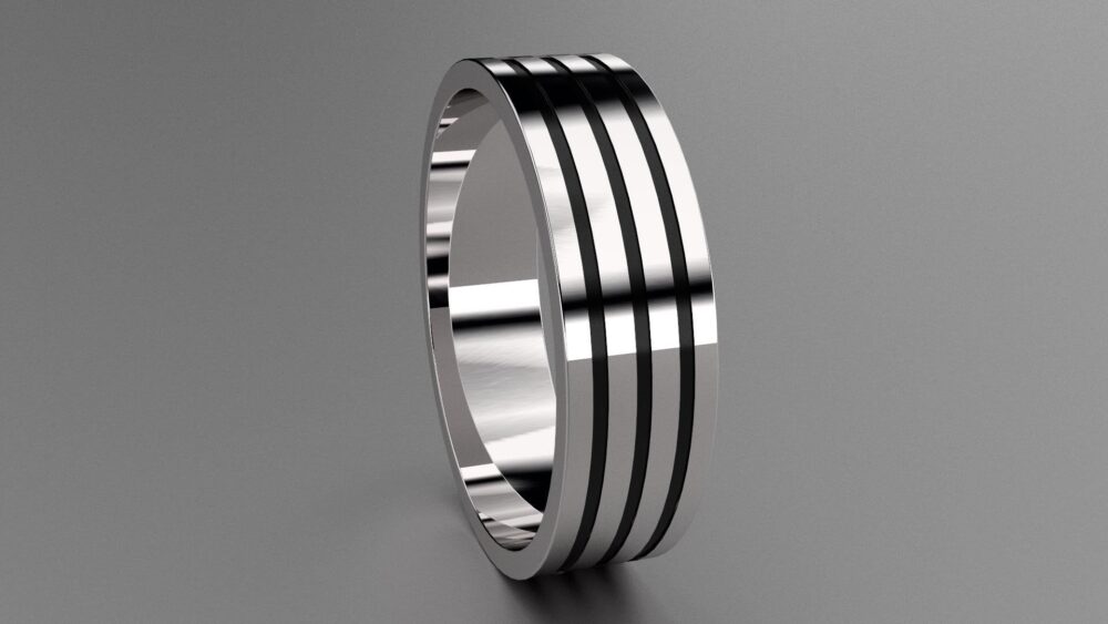 Silver 6mm Mens Triple Grooved Wedding Band, Black Antiqued Pattern, 925 Sterling Clean Simple Design, Customizable
