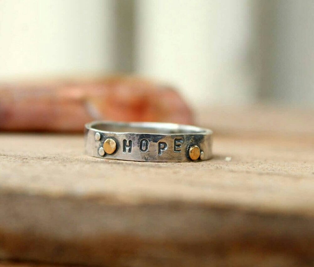 Hope Sterling Silver & 14K Gold Hammered Band Ring