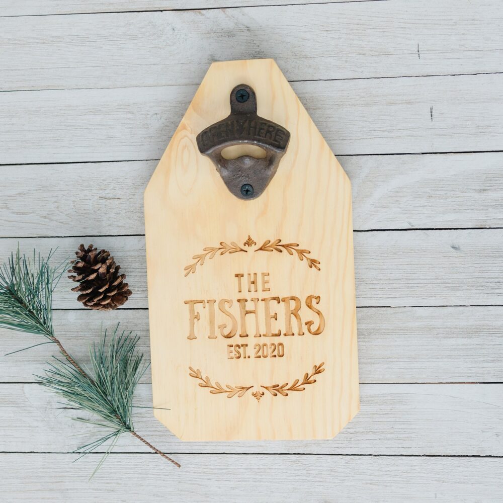 Bottle Opener, Personalized Wedding Gift, Rustic Wood Sign With Engraved Last Name & Est Year, Custom Beer Opener For Couples