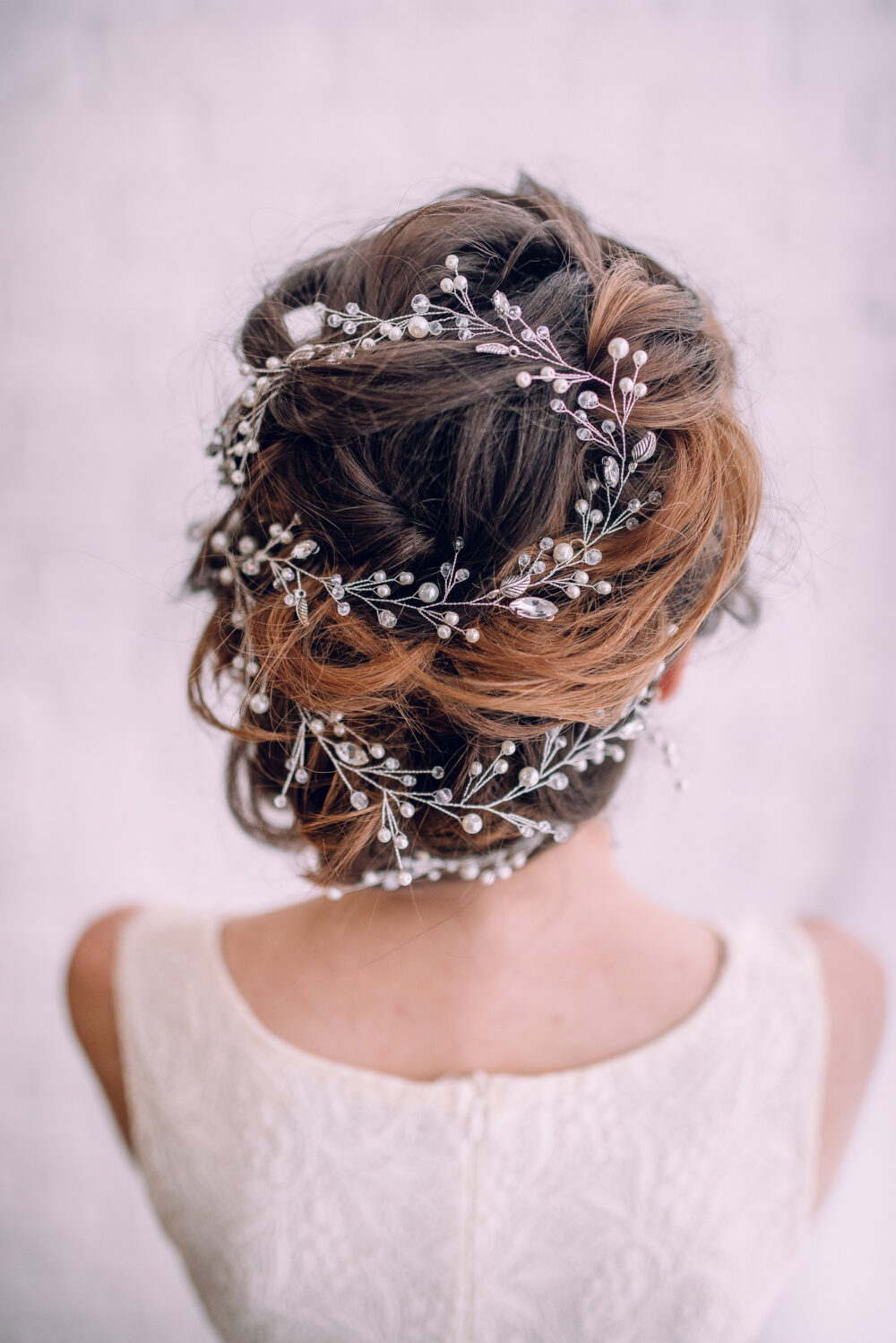 Silver Leaf Wedding Hair Vine - Bridal Pearl Headpiece
