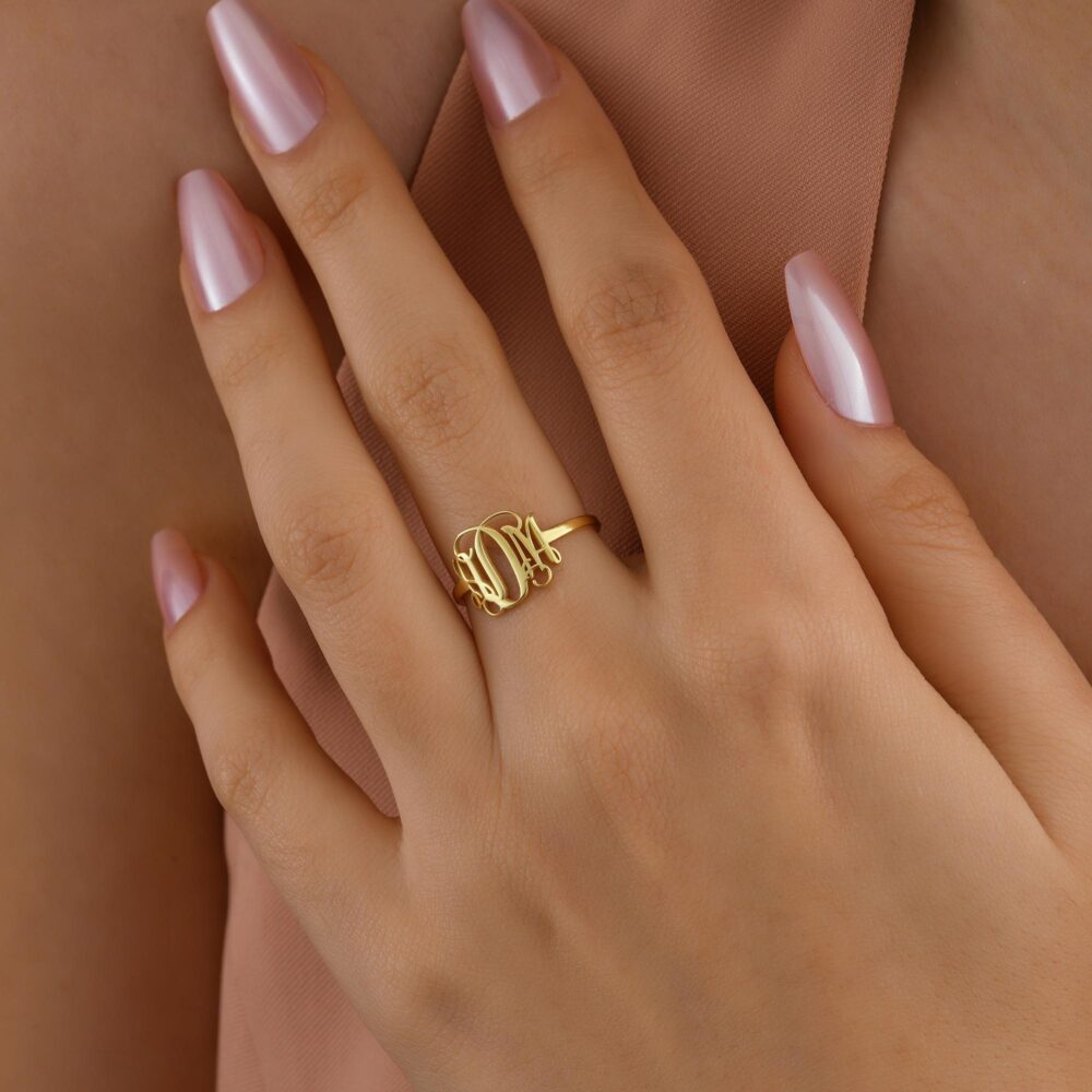 Personalized Monogram Initial Ring, Tiny Dainty Custom Sterling Silver Letter Ring | Silver, Gold, Rose Gold, Qw06