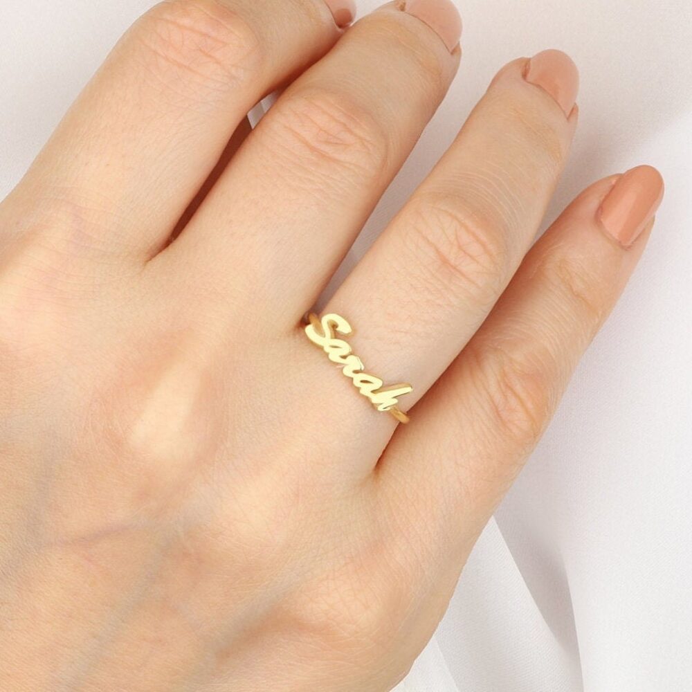 14K Gold Dainty Name Ring, Silver Monogram Initial Rings, Custom Made Family Bands For Mom, Personalized Gifts, Gift Christmas
