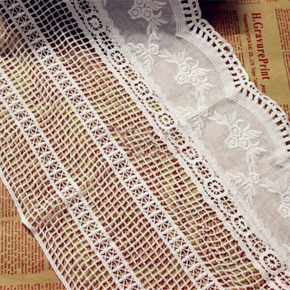 5 Yards White Cotton Lace Trim Ribbon Fabric For Dress Skirt Clothes 26cm 10.23" Width L4K731
