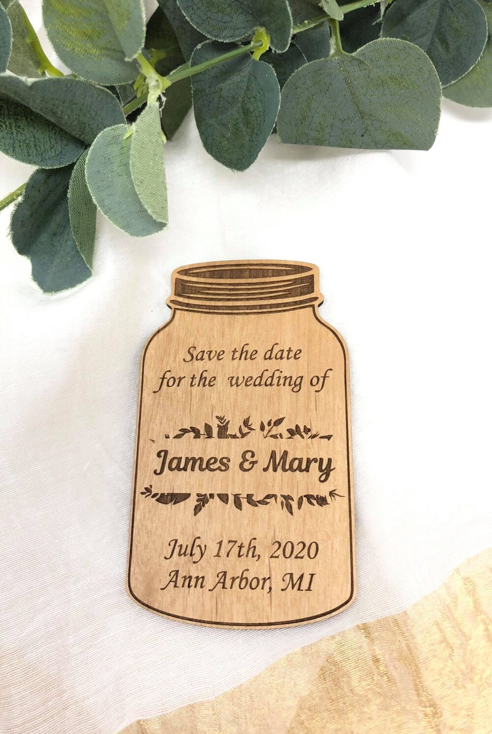 Mason Jar Save The Date Magnet Rustic Wood Wedding Invitation