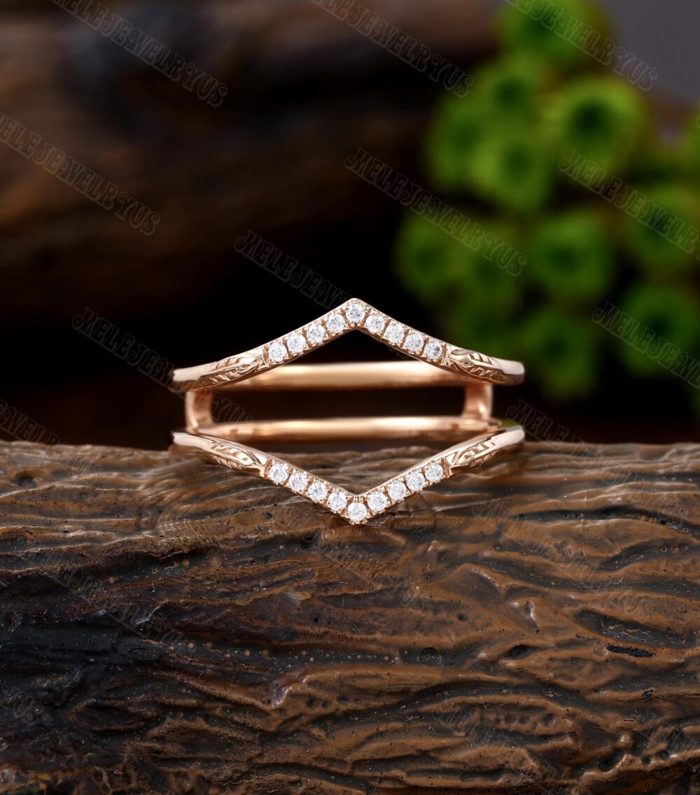 Double Bands Curved Wedding Ring Rose Gold Band Vintage Leaf Stacking Bridal Enhancer Ring Promise Anniversary For Women
