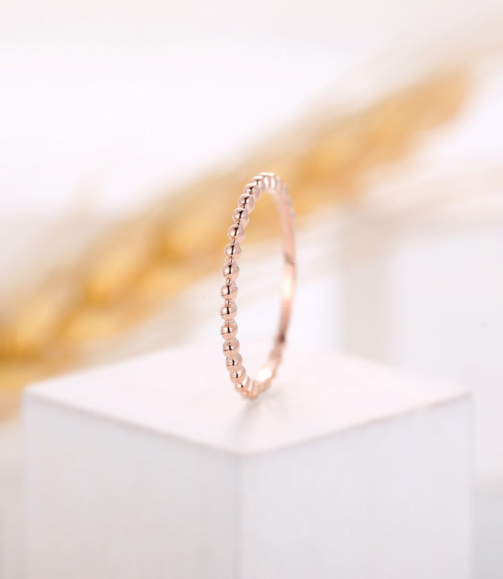 Vintage Plain Gold Wedding Band, Unique Engagement Band, Delicate Unique Band, Stacking Band Matching Rose Gold Band, Anniversary Ring