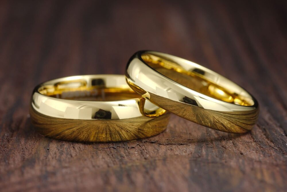 Couples Ring Set, His & Hers Wedding Band Engagement Gold Band, Promise Set