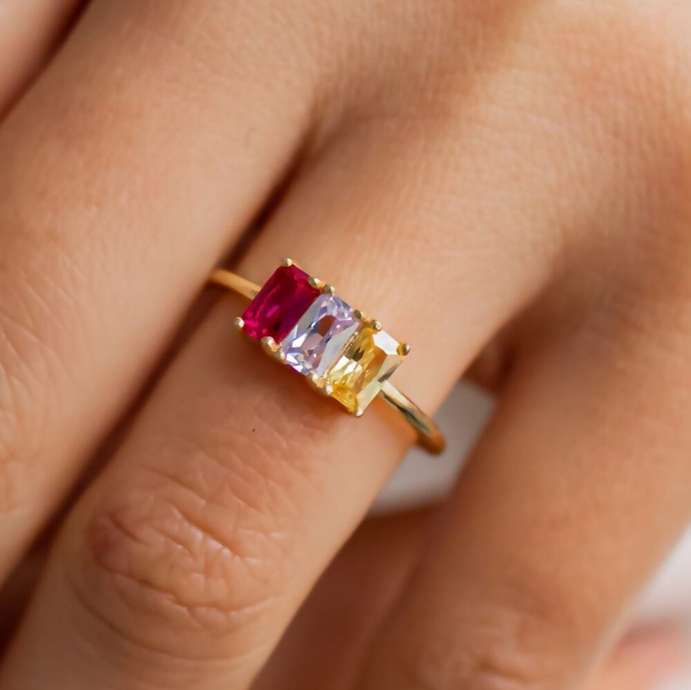 Family Birthstone Rings, Colorful Gemstone Personalized Ring, Gift, Birth Month Stones Rings For Her Bs56T