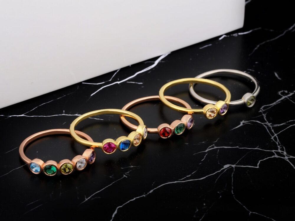14K Gold Family Birthstone Ring Personalized Mom Gift