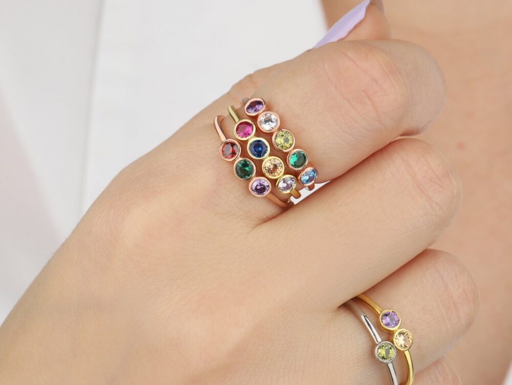 14K Gold Family Birthstone Ring Multi-stone Mother's Ring