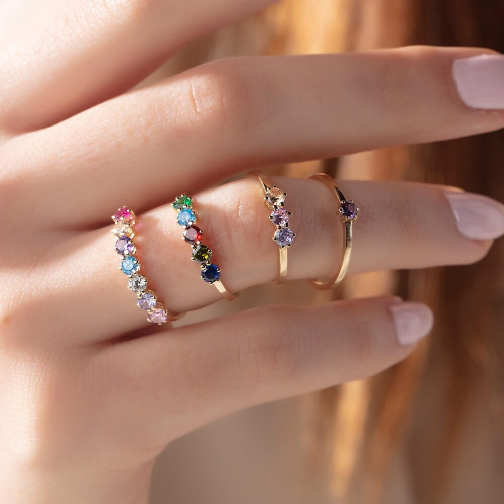 Dainty Gold Family Birthstone Ring, Personalized Mother's Ring