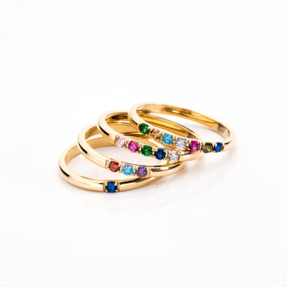 Minimalist Family Birthstone Ring, Gemstone Ring in Unique Jewelry, Dainty Stacking Gifts Mom, 1-2-3-4-5-6-7