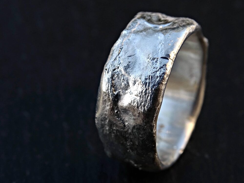 Molten Fine Silver Ring Rustic Wedding Band, Unique Mens Jewelry