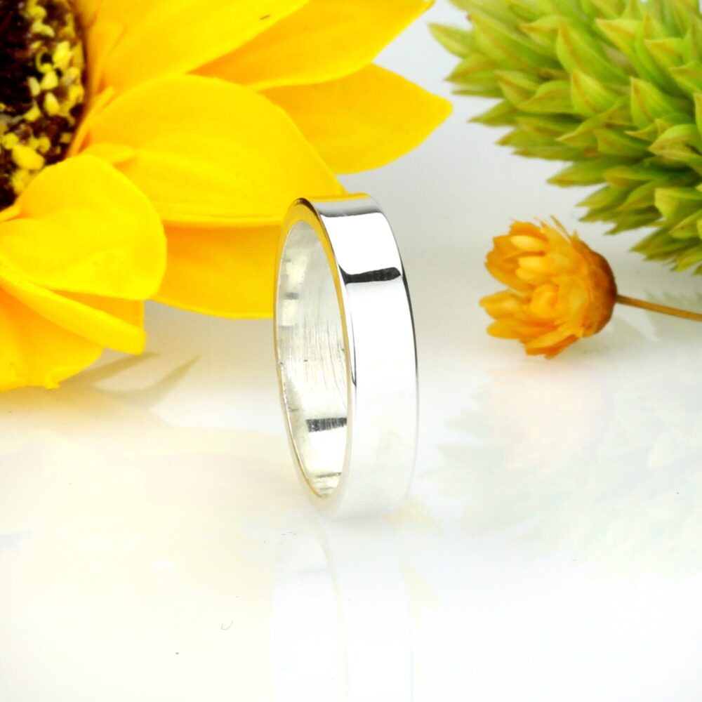 4mm Flat Sterling Silver Wedding Band, Custom Engraved Ring