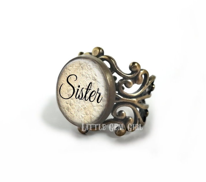 Sister Ring Personalized Jewelry - Custom Gift Big Sis Little High Quality Adjustable Filigree Band in Bronze Or Silver