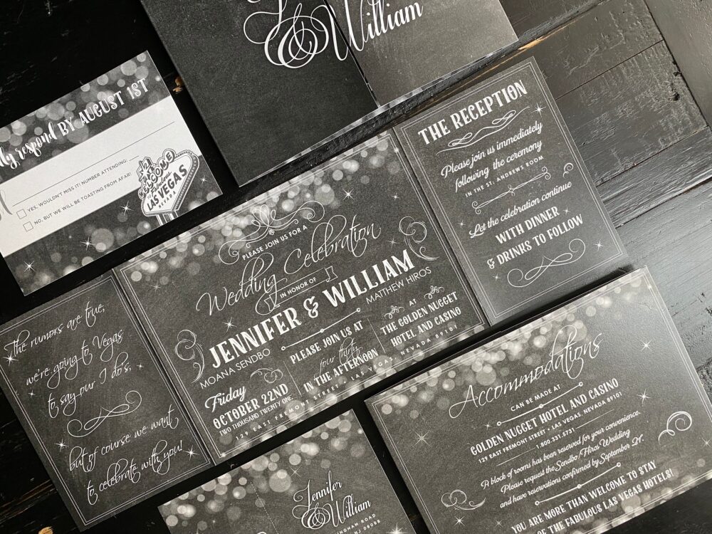 Las Vegas Wedding Invitation Suite Chalkboard Sparkle Fold