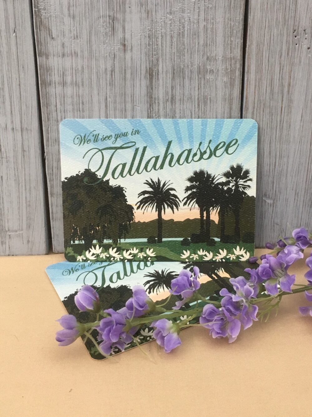 Art Deco Sunset Palm Tree Tallahassee Florida Vintage Save The Date Postcards // Wedding