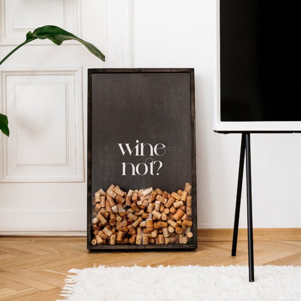 Wine Cork Collector, Frame, Not, Home Decor, Sign, Shadow Box, Lover Gift, Wooden Black Decor Bar