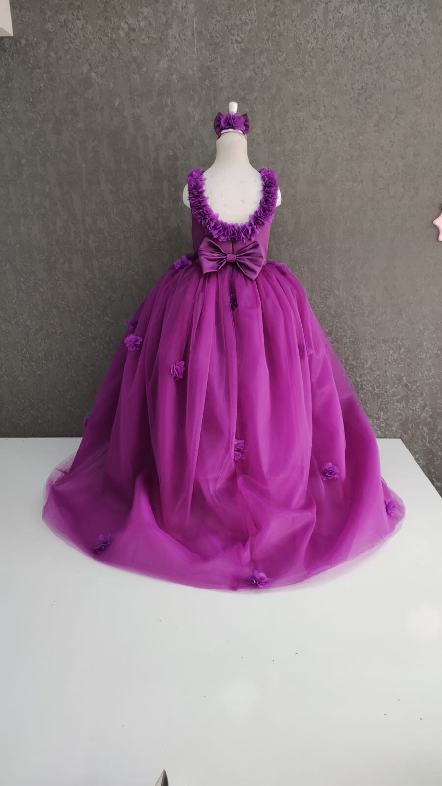 Purple Flower Girl Dress Tutu Wedding Evening Gown