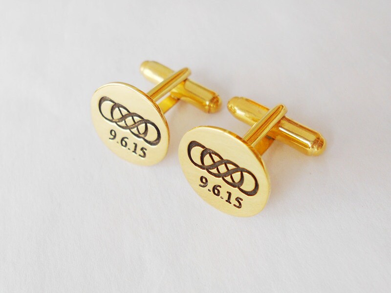 Groomsmen Cufflinks, Personalized Wedding Cufflinks, Gold Cufflinks For Groom, Infinity & Date Cufflinks, Engraved