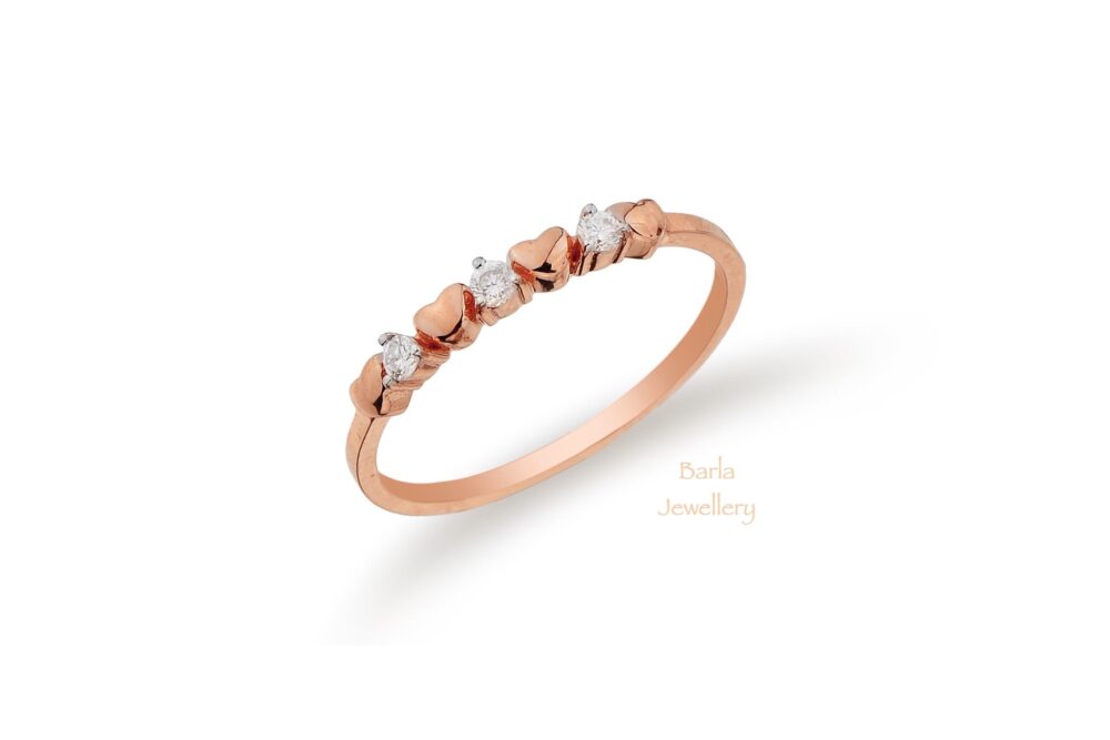 14K Rose Gold Diamond Heart Ring Dainty Minimalist Love Ring