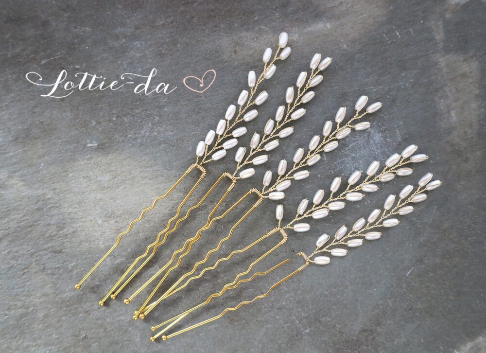 Pearl Hair Pins Wedding Accessory, Bridal Pin, Pic Set, Gold Pick Boho Hair Accessory, Bridesmaid Pin - "Skye'