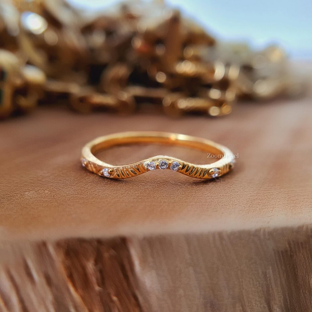 Curve Wedding Band Vintage Solid Gold U Shape Unique Matching Anniversary Gifts Art Deco Style Ring For Woman