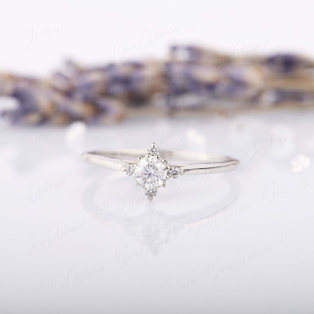 925 Sterling Silver Dainty Art Deco White Topaz Promise Ring For Her, Unique Antique Style Womens Ring, Snowflake