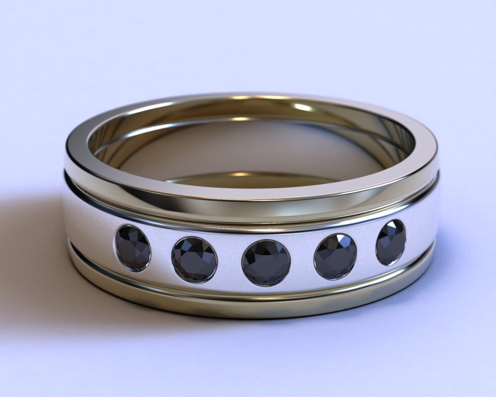 Men Wedding Band/Black Diamond Ring White Gold Mens Unique