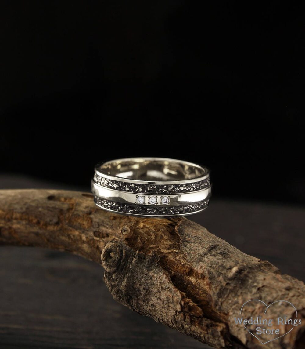 Men's Diamond Unique Wedding Band in Silver, Diamond Bold Ring, Band, Bold Unique Mens Big Mens Gift