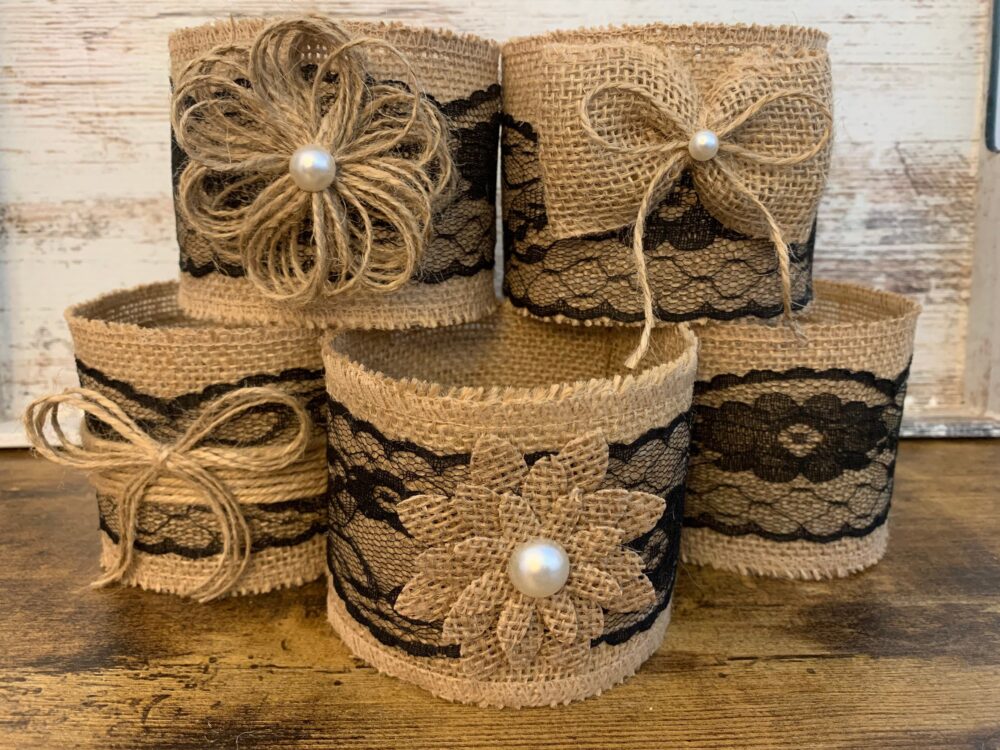 Wedding Centerpieces Black Burlap Mason Jar Sleeves Rustic Decorations Decor For Bridal Shower, Jars Are Not Included