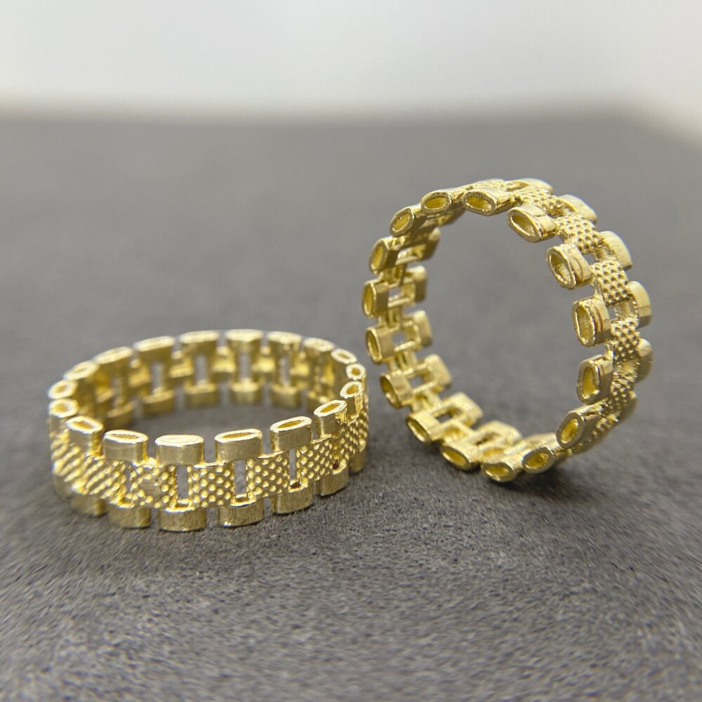 10K Solid Gold Rollie Eternity Band Ring For Men Women Classic Everyday Durable Unique Modern Design Ideal Gift Him Her