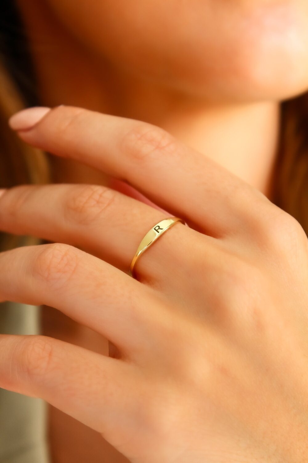 14K Solid Gold Initial Ring, Dainty Letter Ring, Custom Name Ring, Mother Ring, Stacking Ring, Gift For Mom, Lvk12