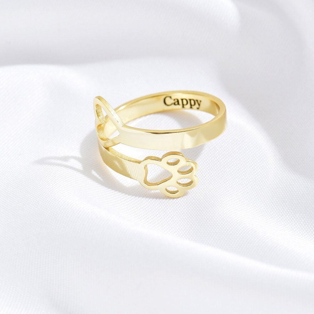 Custom Pet Paw & Heart Name Ring, Memorial Jewelry Gift For Lover, Dog Mom Mother's Day