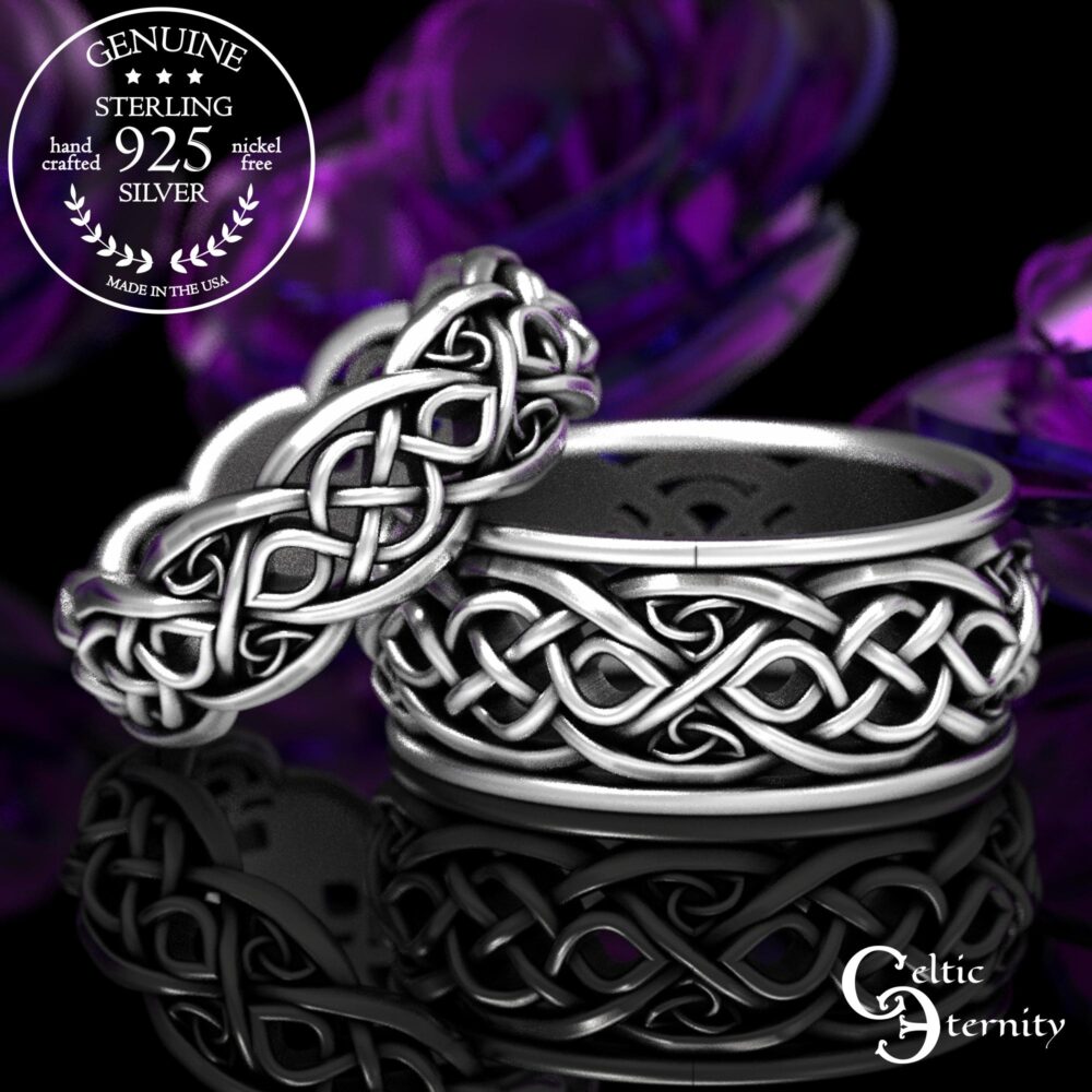 Matching Celtic Wedding Bands, Sterling Silver Rings, His Hers Set, Ring 1057 1095