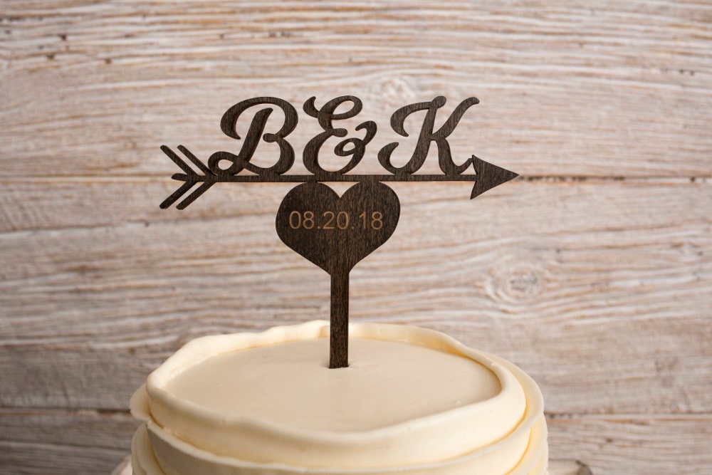 Custom Initials Arrow Wedding Cake Topper | Wood Personalized Decoration