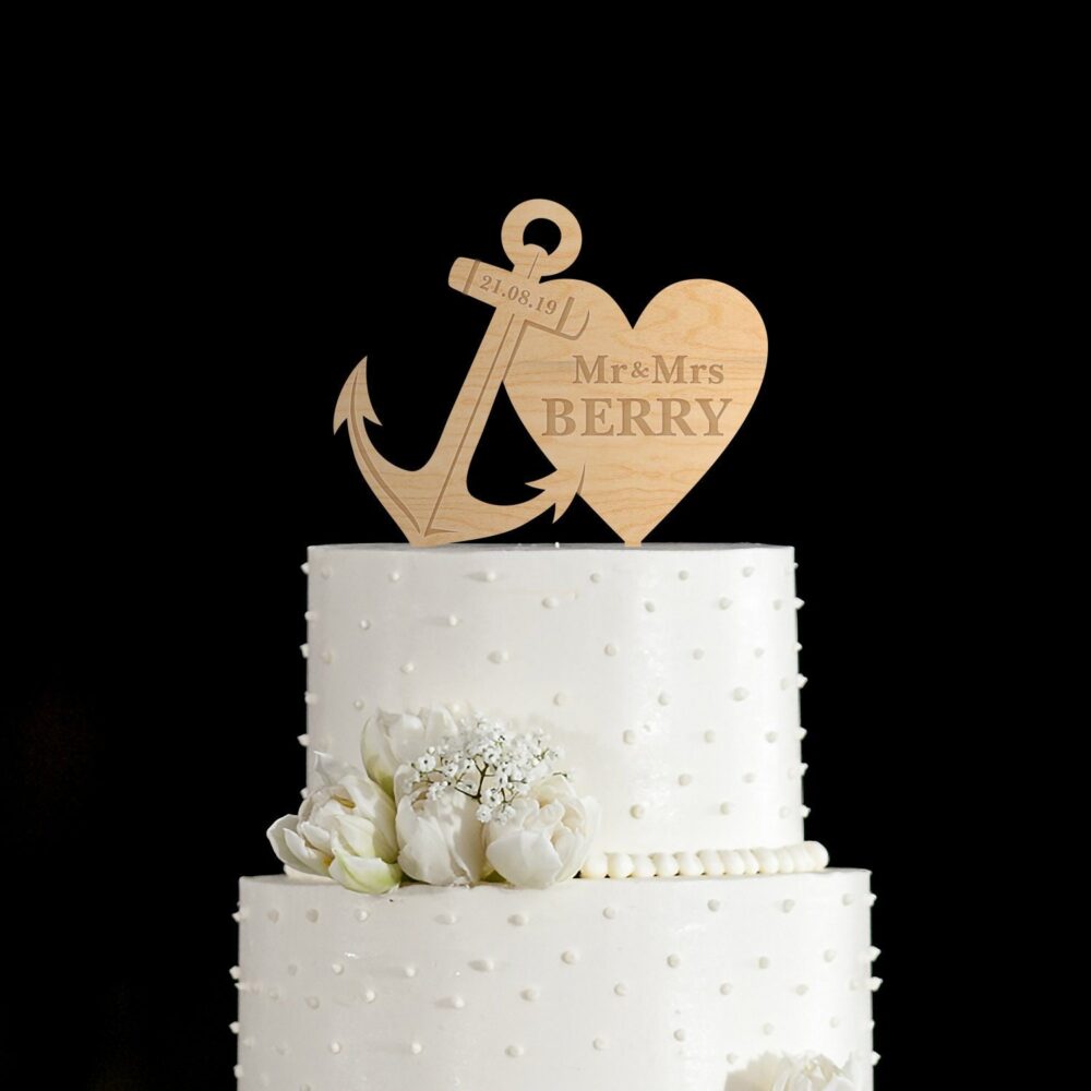 Anchor Wedding Cake Topper, Cake Topper Date, Heart Topper, Nautical Topper, Navy Topper, Nautical Toppers, 94