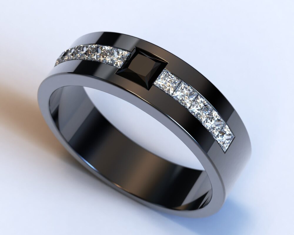 Black Diamond Mens Wedding Band/For Men Gold Ring Classic Style Unique