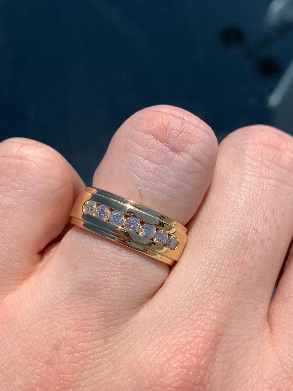 0.70Ct Diamond Men's Band 1 Row 7 Round Diamonds Channel Set High Polish Finish Wedding Ring Jaden Platinum 18K 14K White Yellow Rose Gold