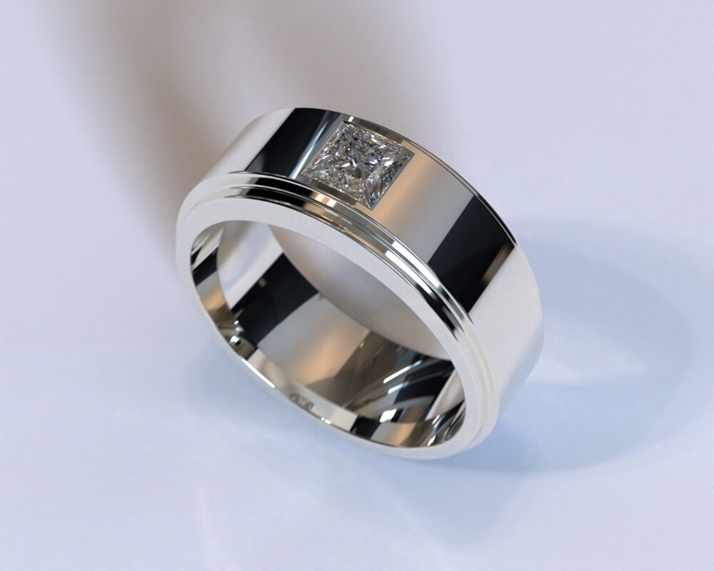 Minimalist Mens Wedding Band/Diamond For Men Unique White Gold Ring Classic Style Handmade