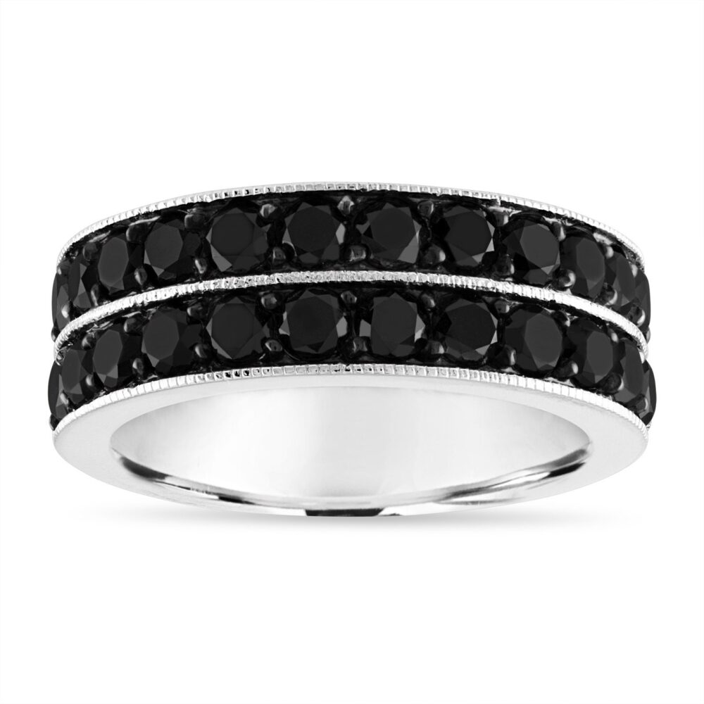 Black Diamond Mens Wedding Band 3 Carat Pave 14K White Gold Ring