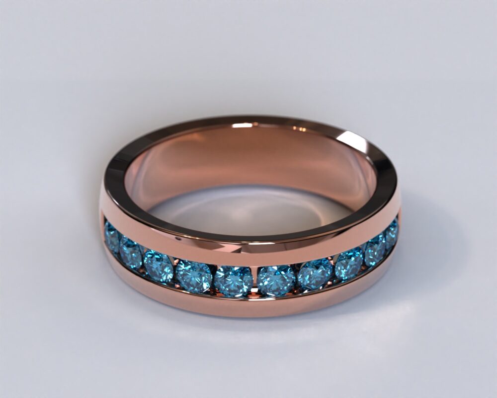 Rose Gold Blue Diamond Mens Wedding Band